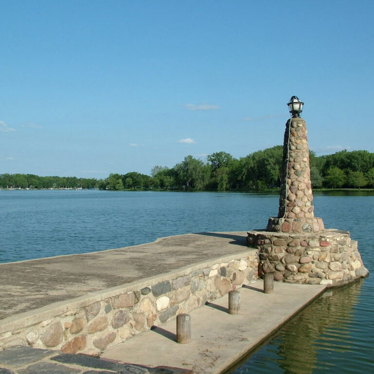 Black Hawk Lake and the historic stone pier at Lake View, Iowa