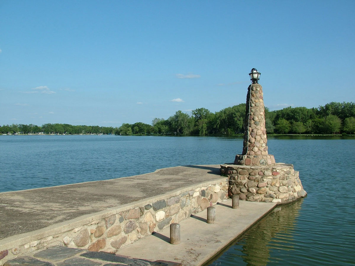 Black Hawk Lake and the historic stone pier at Lake View, Iowa