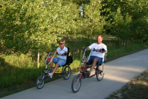 Cyclists on the Sauk Rail Trail in Sac County, Iowa.